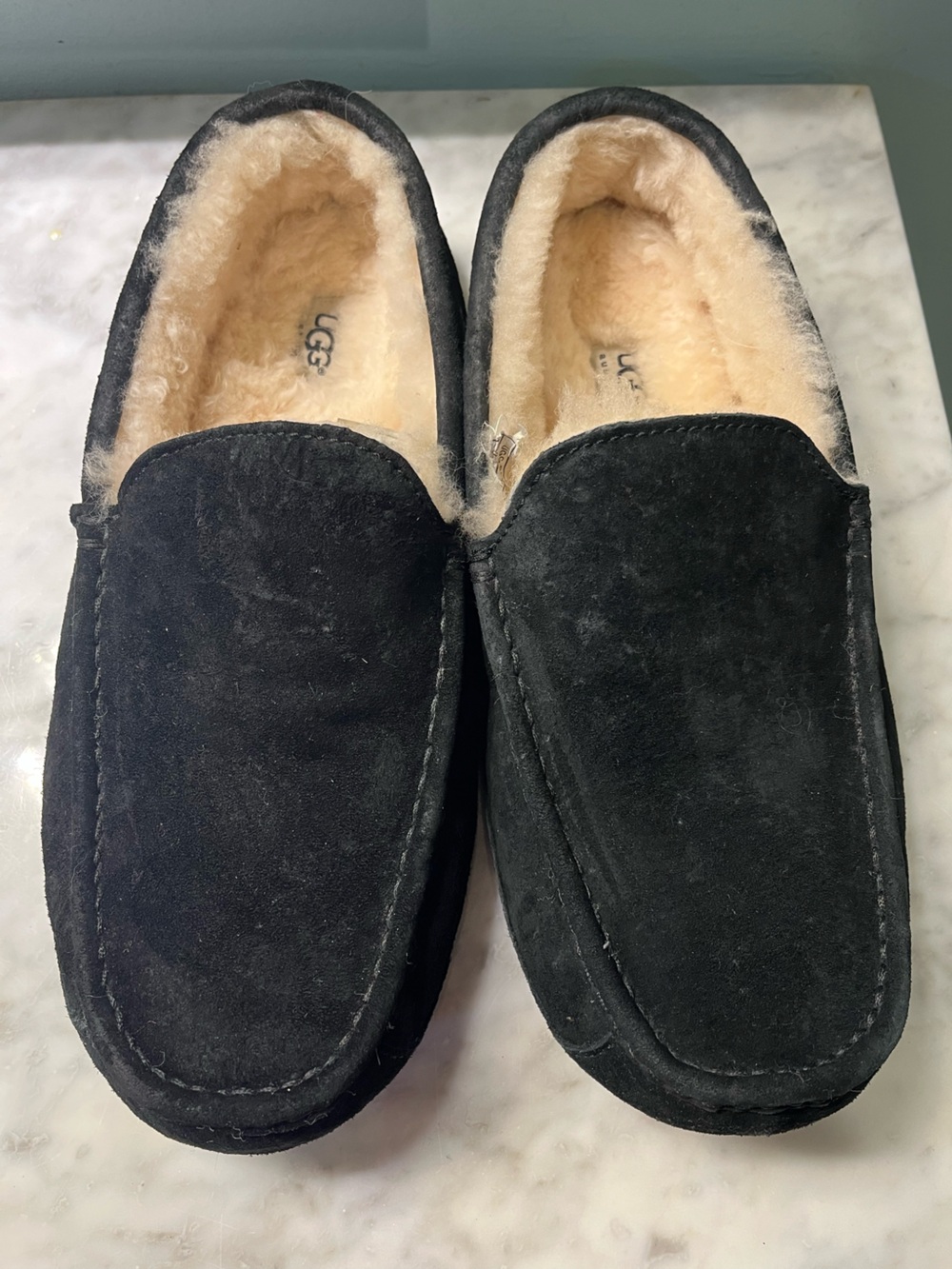 UGG Men's Black Suede Shearling-Lined Slip-On Loafers